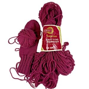 Fleisher's Yarn 100% Virgin Wool Burgundy Partial Skein, Partially Used Vintage